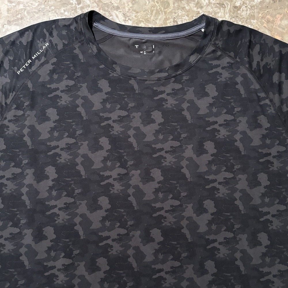 Peter Millar Aurora Shirt Mens 2XL Black Camo Short Sleeve Tee Golf UPF